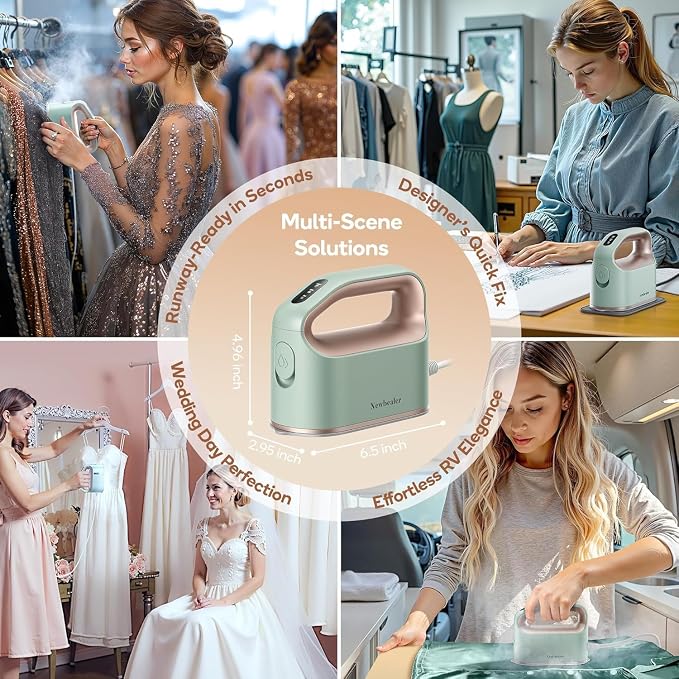 Newbealer Smart Steam Iron 1200W Turbocharged Steam 120V (Mint-Green) | Mini Heat Press, Pro-Grade 3 Steam & 3 Dry Heat Modes, 45s Heat-Up, Auto-Off, Nonstick Ceramic Soleplate, for Home/RV/Hotel