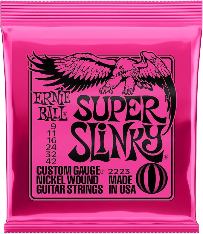 Ernie Ball Super Slinky Nickel Wound Electric Guitar Strings, 9-42 Gauge (P02223)