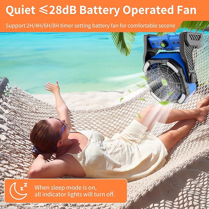 20000mAh Battery Powered Fan Rechargeable,Portable Fan for Travel Camping Fan with LED Lantern,270°Rotation Battery Operated Fan,USB Personal Fans Camping Essentials Battery Fan Cordless Fan X26 Blue