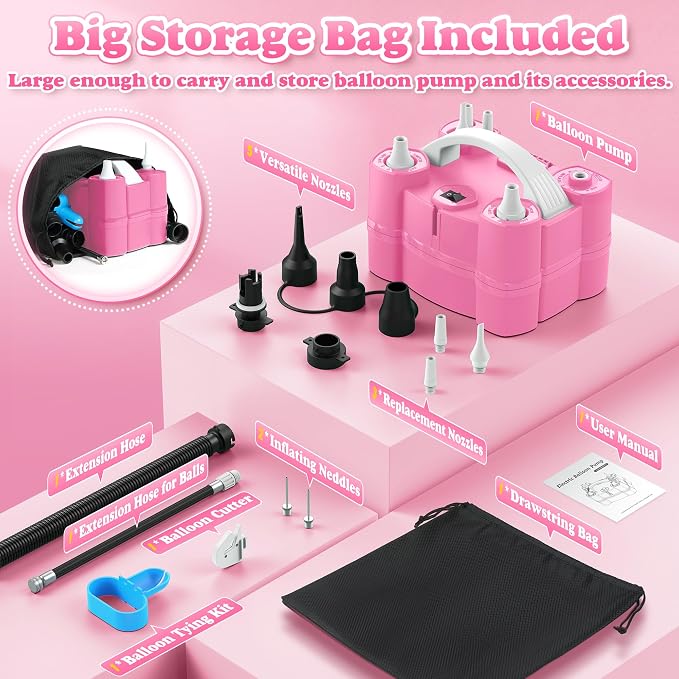 LooLaa Balloon Pump 4-in-1 Electric Balloon Inflator with Triple Inflating Ports for All Balloons Air Filler Machine for Sports Balls Inflator Deflator for Inflatables