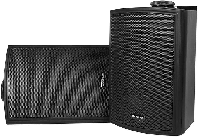 Rockville HP5S-8 BK (2) 420W 5.25" Outdoor/Indoor Wall Mount Speakers, 8-Ohm, Weather Resistant, Swivel Brackets, Paintable Grill, Perfect for Patios and Home Theater