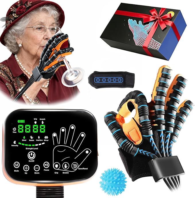 9th Gen Hand Rehabilitation Robot Gloves, Stroke Recovery Hand Therapy Equipment, Automatic LED Touchscreen 4 Modes Mirror Training, Finger Exerciser for Arthritis & Hemiplegia
