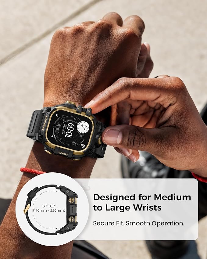 amBand Rugged Case with Band for Apple Watch Ultra 3/2/1 49mm, M3 Military Grade Shockproof Cover, Includes Screen Protector Kit, Tactical Band for Men - Compatible with iWatch Ultra, Black Gold