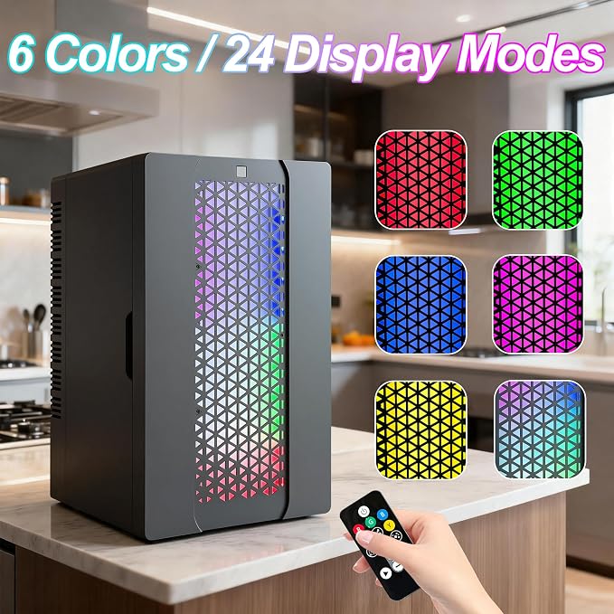Mini Fridge, iceBlue 24 Display Modes Adjustable LED Light Gaming Mini Fridge, 10 Liter /4 Bottles Wine Fridge, Wine Cooler, Skincare Fridge with Remote Control for Bedroom, Office, Dorm, Gift - Black