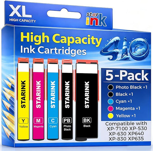Starink Remanufactured Ink Replacement for Epson 410 410XL T410XL Ink Cartridges 5 Pack Compatible with Epson Expression XP-7100 XP-830 XP-640 XP-630 XP-530 XP-635 Printer High Yield & Latest Chip
