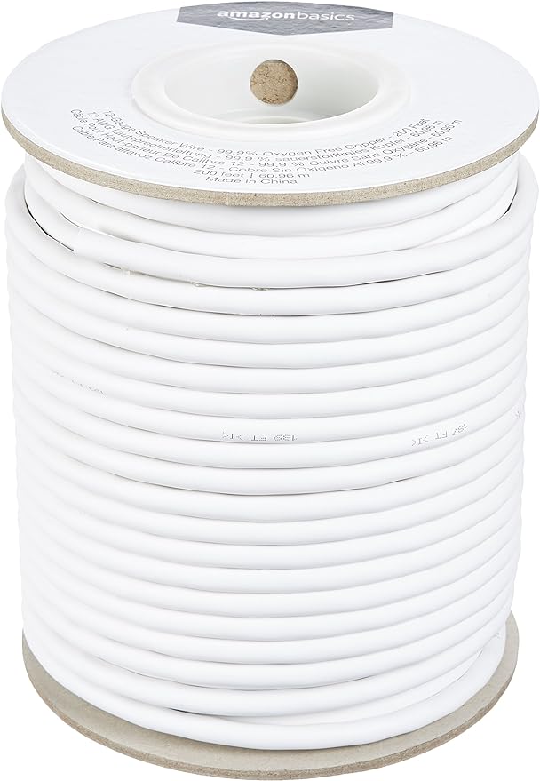 Amazon Basics 12- Gauge Speaker Wire Cable, 99.9% Oxygen -Free Copper, 200-Foot, White