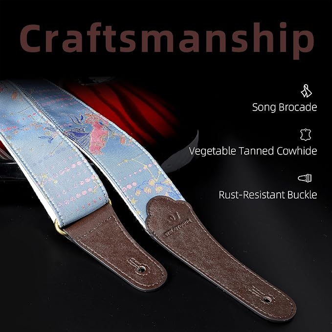 Guitar Strap, Embroidery Jacquard Adjustable Guitar Straps for Acoustic/Bass/Electric Guitar, Includes Guitar Pick, Strap Button and Strap Lock, Constellation Gift (Libra)