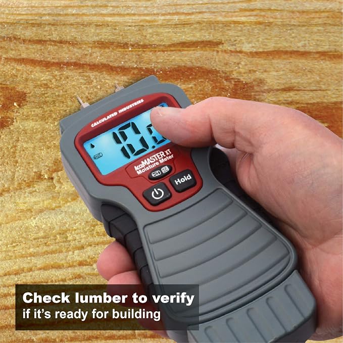 Calculated Industries 7440 AccuMASTER XT Digital Moisture Meter | Handheld |Pin Type | Backlit LCD Display | Detects Leaks, Damp and Moisture in Wood, Walls, Ceilings, Carpet and Firewood | Handheld, Pin Type, Backlit LCD Display, Detects Leaks, Damp a...