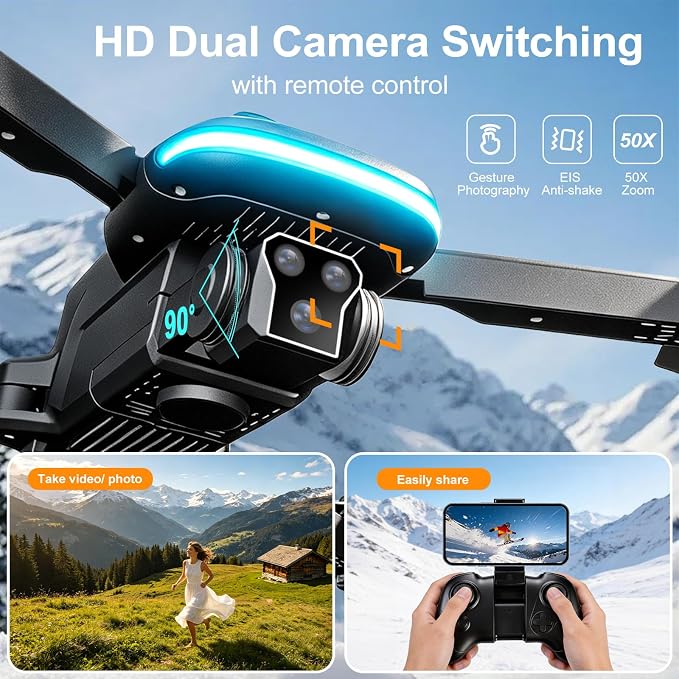 Ourlife Mini Drone with Camera 4K for Adults, RC Foldable FPV WiFi Live Transmission Drones for Children Beginners,36-Min Flight Time,Headless Mode, Trajectory Flight, Obstacle Avoidance, One Key Start/Landing(3 Batteries)