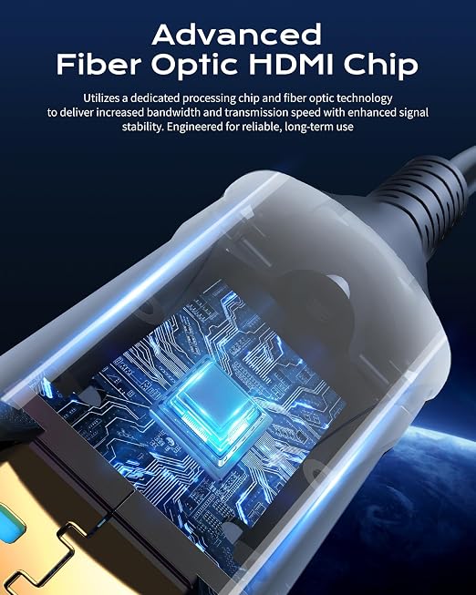Cratree Fiber Optic HDMI Cable 65FT/20M Long - 8K 48Gbps High Speed HDMI Cord/8K 60Hz/4K 120Hz,HDCP 2.2&2.3,HDR10 - Compatible with HDTV/Monitor/Projector