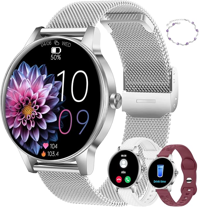 Smart Watch for Women(Answer/Make Calls), 1.27" HD Screen Fitness Tracker with Heart Rate/Sleep Monitor, 130+ Sport Modes IP68 Waterproof Activity Tracking, Smartwatch for Android iPhone with Bracelet