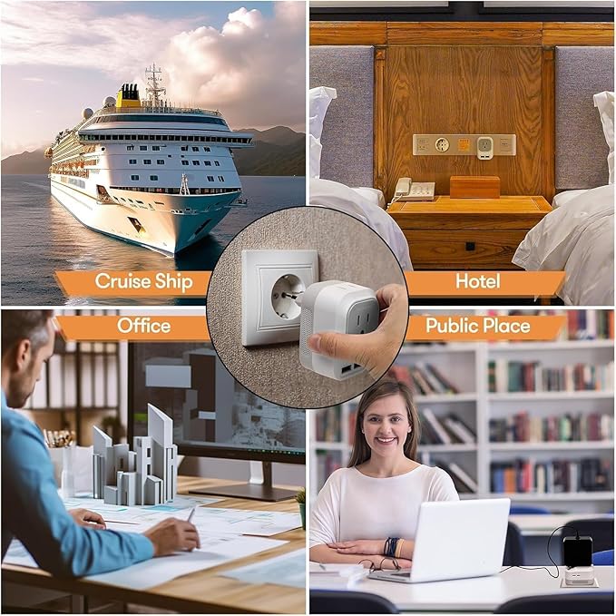 220V to 110V Voltage Converter US to Europe with 2 USB A & 2 USB C Ports Fast Charging, Power Converter for European Travel International Universal Travel Adapter for Italy Germany Spain France