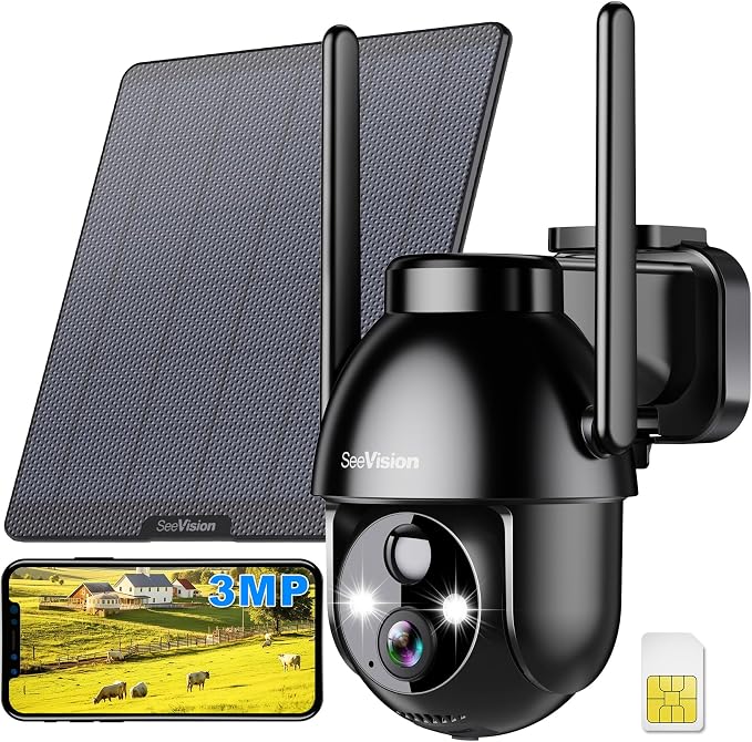 SeeVision 4G LTE Cellular Security Camera, No WiFi with Built in SIM Card, Solar Security Cameras Wireless Outdoor Featuring 3MP 2K HD, PIR Motion Detection, Color Night Vision, 2-Way Talk
