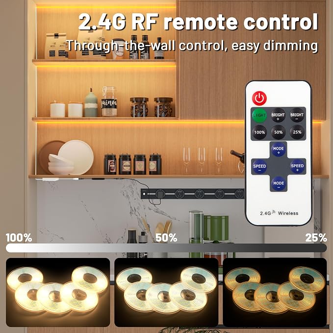 Lichaser 6 Rolls 6.56ft Bluetooth Warm White COB LED Lights for Acoustic Panel, Smart Wood Slat Wall Panel Light Strip with 2.4G Remote and App Control, for Cabinets, Kitchen and Shelves Lighting