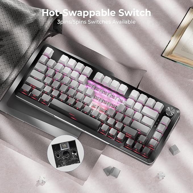 Redragon K681SP Wireless Mechanical Keyboard, Gasket Mounted RGB Gaming Keyboard with Volume Knob, Side Printed Keycaps, Pre-Lubed Linear Switches, 81 Keys 75％ Tri-Mode Hot Swappable for PC/Xbox/Ps4/5