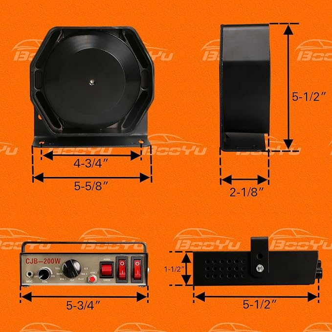 12V 200W 9 Tones Police Warning Emergency Siren PA System [Slim Speaker][125-135dB][Handheld Microphone][Hands-Free][2 x 10A Switches] for Firefighter Ambulance Vehicles Truck Car SUV ATV UTV