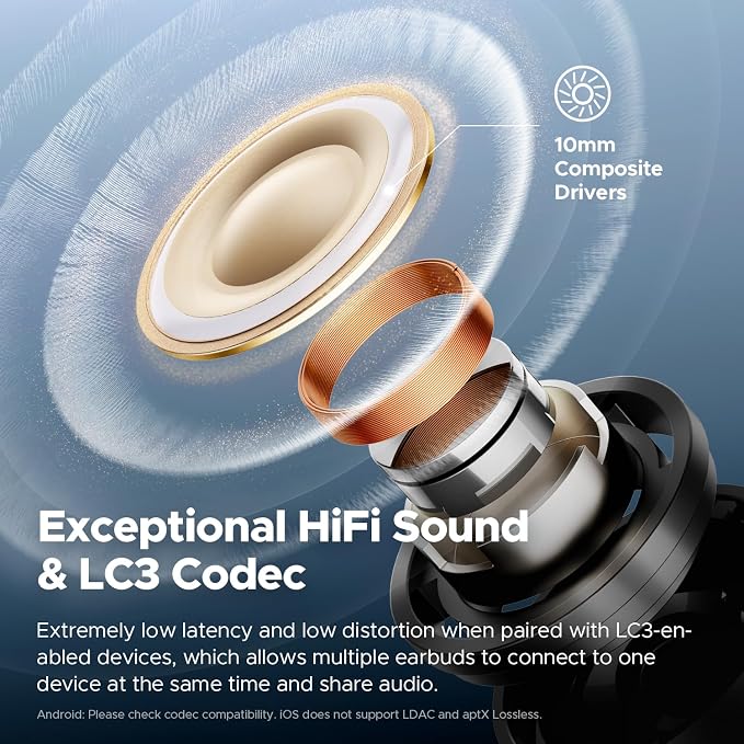 SoundPEATS Air5 Pro Hi-Res Wireless Earbuds, LDAC & aptX Lossless, Audiophile-Grade Sound with Wide Soundstage, 37H Playtime, Bluetooth 5.4, IPX5 Waterproof, Multipoint Connection