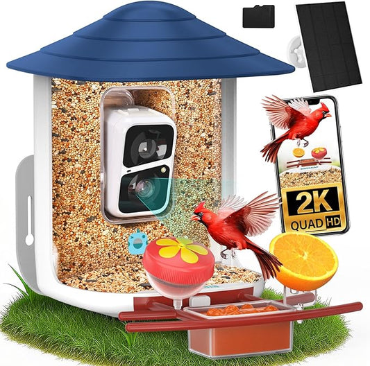 birdsnap® TUC Bird Feeder with Camera 2K HD Live with 32GB Card Auto Detect & Notify AI Identify Camera Birds Feeders Solar Powered Wireless Outdoors Backyard Gift for Mom Dad Birds Lover, 2.4G WiFi