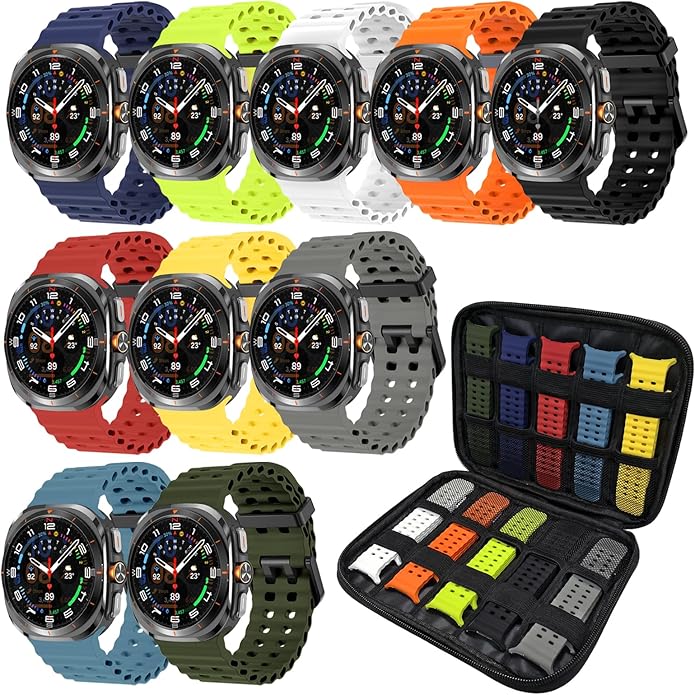 Sport Bands with Storage Case Compatible for Samsung Galaxy Watch Ultra 47mm,No Gap Breathable Wristband Waterproof Replacement Soft Silicone Strap for Men Women