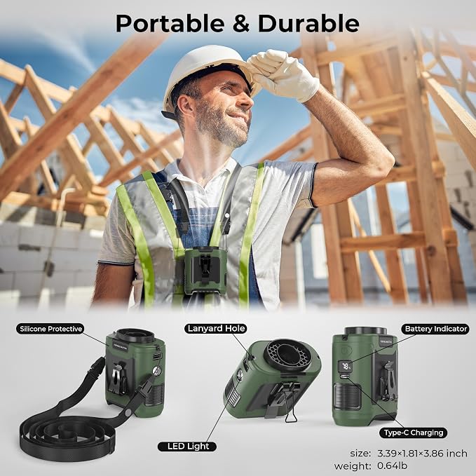 10000mAh Portable Waist Fan, Father Day Gifts for Husband Dad, Blue Collar Worker Belt Clip Fan with Light, Essentials for Camping Gardening, 40H 16000RPM Rechargeable Cooling Gadgets for Men 2026