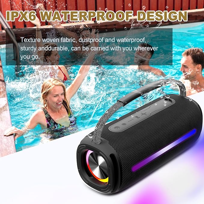 Portable Bluetooth Speaker, Outdoor Waterproof Wireless Speaker with Colorful Flashing Lights, 20W Super Bass, TWS Pairing Suitable for Outdoor, Party, Home, Beach, Travel (Camouflage)