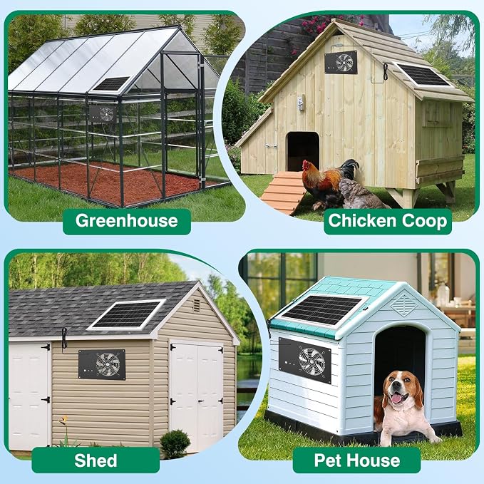 Solar Powered Fan with 15000mAh Battery & Timer, 25W 3500RPM High-Speed Solar Exhaust Fan, Low Noise Waterproof Ventilation for Chicken Coop, Greenhouse, Shed & Pet House