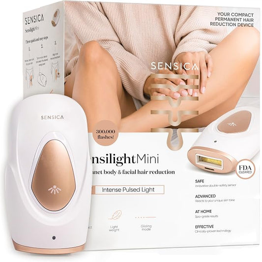 Sensica IPL Hair Removal Device – IPL030 Sensilight MINI, At-Home Plug-In for Women & Men, 3 Energy Levels, Built-In Safety Sensors, Precision Window for Face & Body, Compact Travel-Friendly
