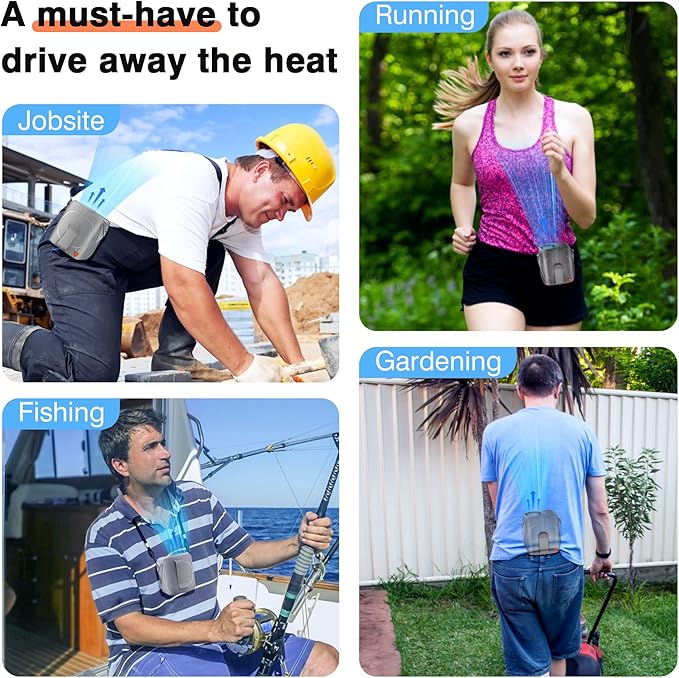 Portable Fan Rechargeable, 6-Speed 14000RPM High-Velocity Airflow, Hands-Free Wearable Waist Fan 31H Battery Life, Personal Belt fan for Outdoor, Jobsite, Travel, Indoor, Hanging Neck Fan with Strap