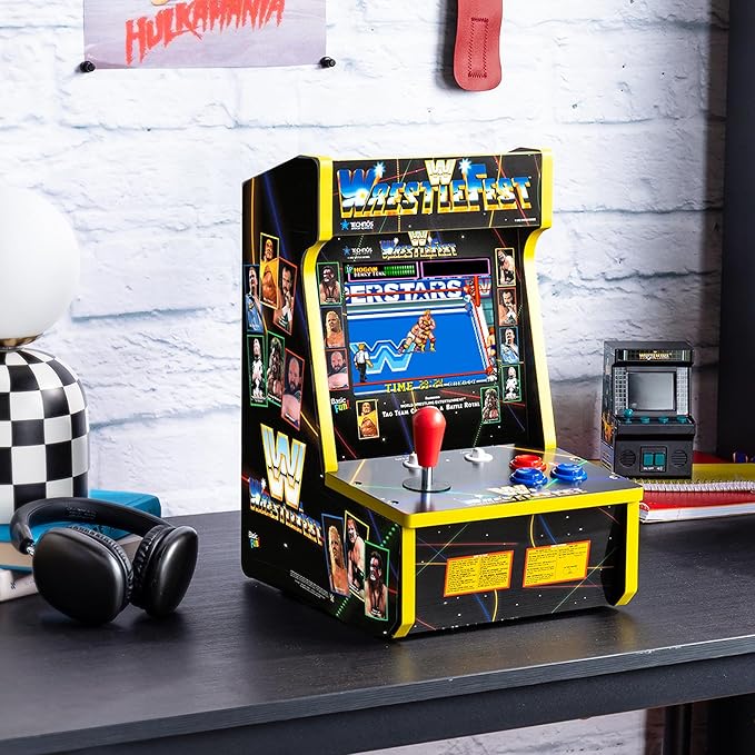 Arcade Classics - WWE Counter Series Game Machine, 4 Games, 8" Liquid Crystal Screen - Mini Cabinet, Portable Gaming, Retro, Countertop Console, Basement Decoration, Man Cave