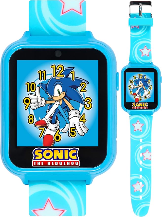 Accutime Kids SEGA Sonic The Hedgehog Blue Educational Touchscreen Smart Watch Toy for Boys, Girls, Toddlers - Selfie Cam, Learning Games, Alarm, Calculator, Pedometer (Model: SNC4133AZ)