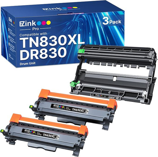 E-Z Ink Pro for Brother TN830XL Toner and DR830 Drum Unit Replacement for Brother Printer HL-L2405W HL-L2400D HL-L2460DW HL-L2465DW HL-L2480DW DCP-L2640DW MFC-L2820DWXL(2 Toner 1 Drum)