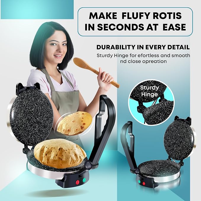 Libra Roti Maker Machine - Electric Tortilla Press with Non-Stick 8.5inch Plates and Durable Handle, Auto Temperature Control Chapati Maker Machine with Indicator Lights with 110V UL-Certified Plug