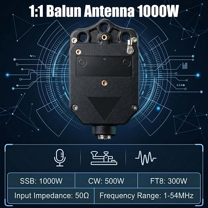 1:1 Balun Antenna 1000W Shortwave Current Dipole Antenna, 1-54MHz CW FT8 FM AM FSK SSB Waterproof Outdoor Antenna Balun for Yagi Inverted V Antennas