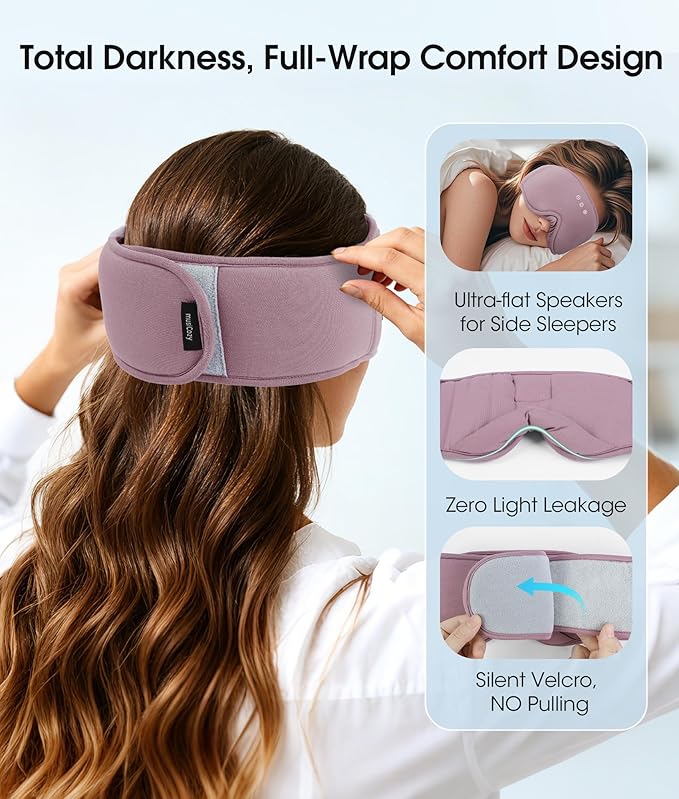 MUSICOZY Bluetooth Sleep Headphones, Wireless Sleep Mask with Bluetooth 5.4, Ultra-Thin Stereo Speakers, 14H Playtime, Comfortable Eye Mask for Side Sleepers, Travel & Relaxation Gifts for Men Women