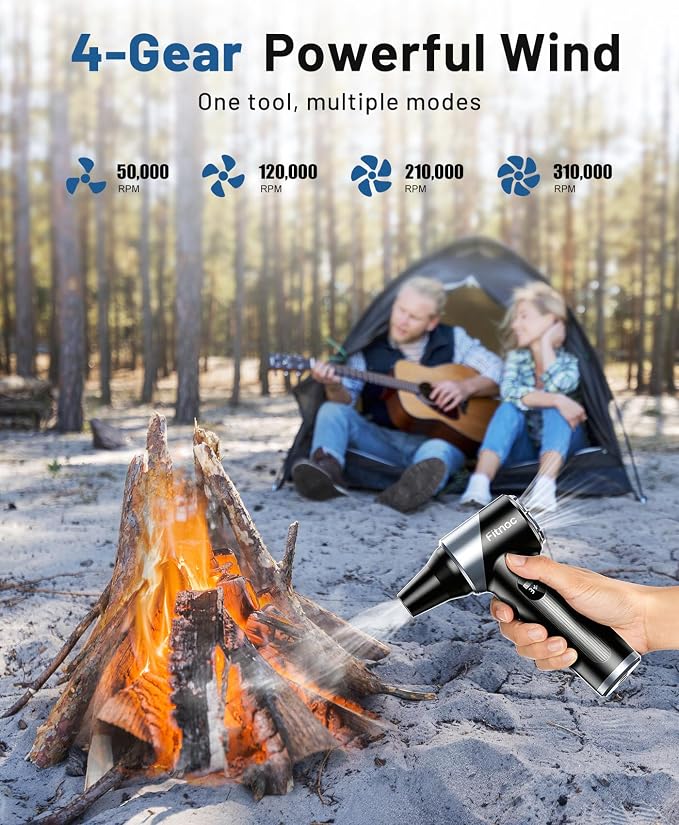 Compressed Air Duster-310,000RPM Cordless Air Blower with LED Light, 4 Gear Adjustable Turbo Fan, Super Power Electric Air Duster for Computer, Keyboard, Outdoor, House and Car