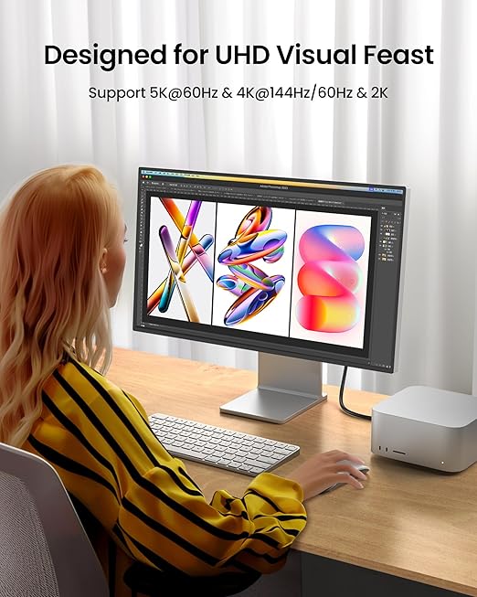 Silkland USB C Monitor Cable Right Angle 10FT, 8K@30Hz 5K/4K@60Hz Display, 20Gbps Data Transfer, 90 Degree USB C 3.2 Gen 2x2 Video Cable, 240W Charging for iPhone 17,MacBook, Portable Monitor, Carplay
