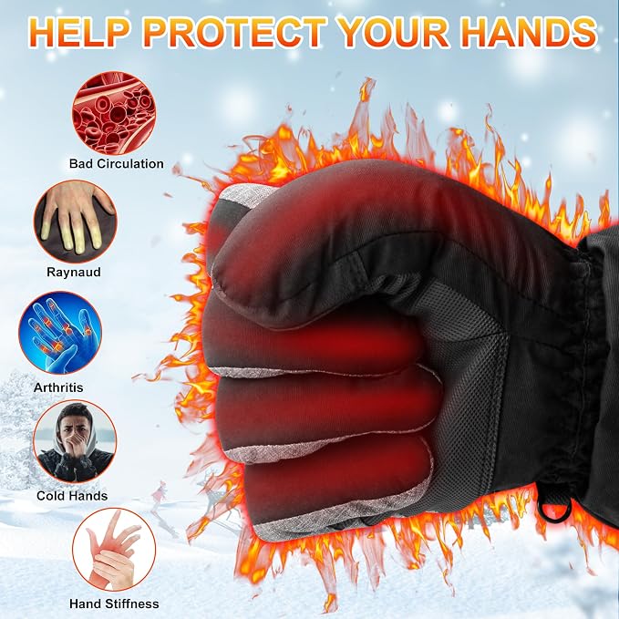 Rechargeable Heated Gloves - New Upgrade, Electric Portable Battery Hand Warmers for Men Women, Waterproof Touchscreen Cold Weather Thermal Gloves for Driving,Camping,Hunting,Outdoor Work