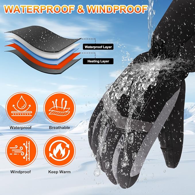 Rechargeable Heated Gloves - New Upgrade, Electric Portable Battery Hand Warmers for Men Women, Waterproof Touchscreen Cold Weather Thermal Gloves for Driving,Camping,Hunting,Outdoor Work