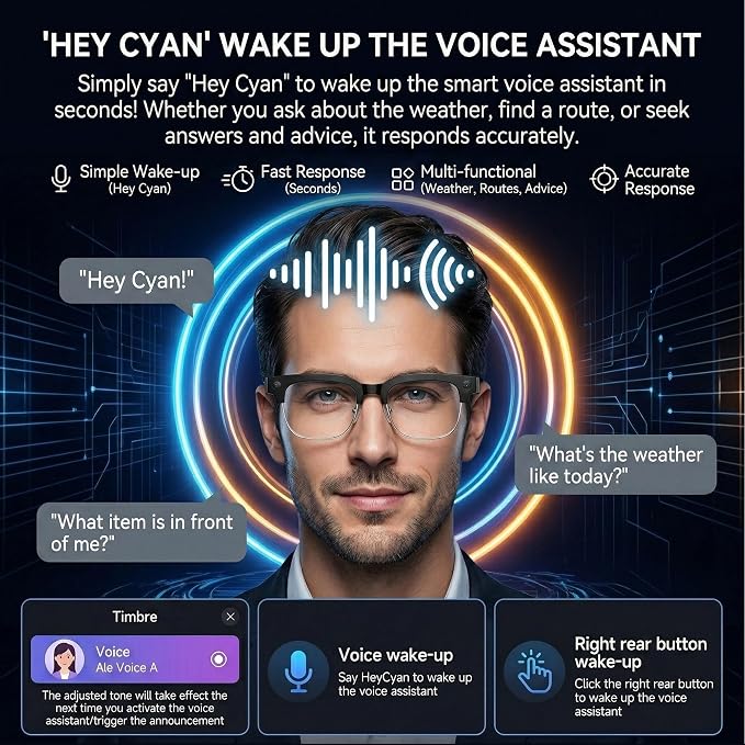 AI Smart Glasses with Camera, 1080P HD POV First-Person View Video Recording and Translator, AI Object Recognition, Bluetooth Audio, 290mAh Battery, Photochromic Lenses for Sports, Travel, Work