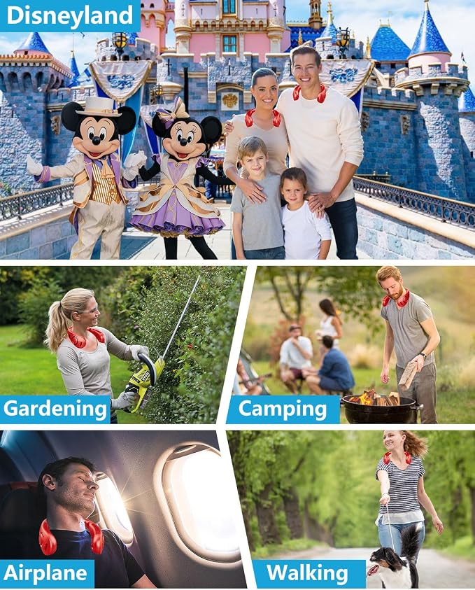 Portable Neck Fan with Water Mist, 4000mAh 4-9H Lasting, LED Display & 5 Fan-Speed, Dual Vents Rechargeable Neck AC, Hands-Free Bladeless Face Fans for Women Men Teens Birthday Gifts Beach Golf, Red