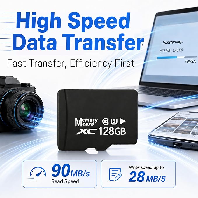 2-Pack 128GB Micro SD Card for Dash Cam, Security Camera, Retro Gaming, with USB-A 3.0 Reader & SD Adapter, U3 V30 A1 Class 10