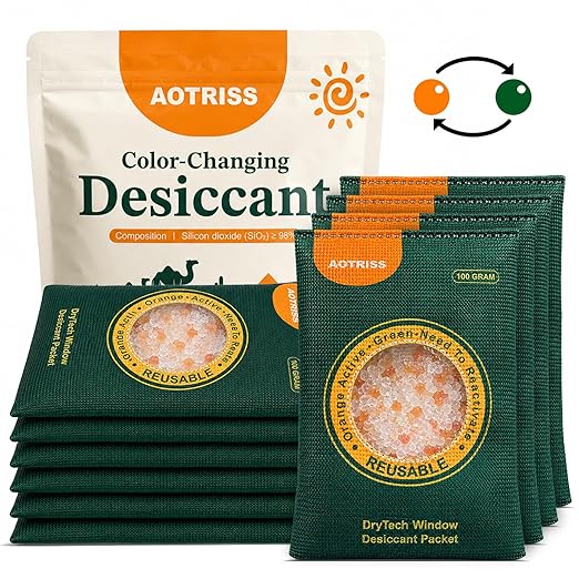 10 Packs 100g Silica Gel Packets, Reusable Desiccant Pack with Color Indicator, Moisture Absorber for Safe, Car, Closet & Storage, Color-Changing Silica Gel with Microwave Reactivation
