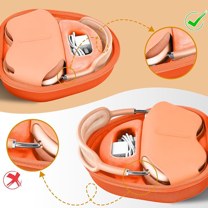 co2CREA Hard Case with Sleep Mode Replacement for Apple AirPods Max 2 / AirPods Max Wireless Over-Ear Headphones (Tangerine Case)