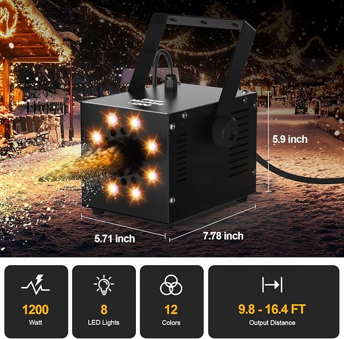 UPGREY 1200W Snow Machine for Outdoors and Indoors, Fake Snow Maker for Party with LED and Remote Controller
