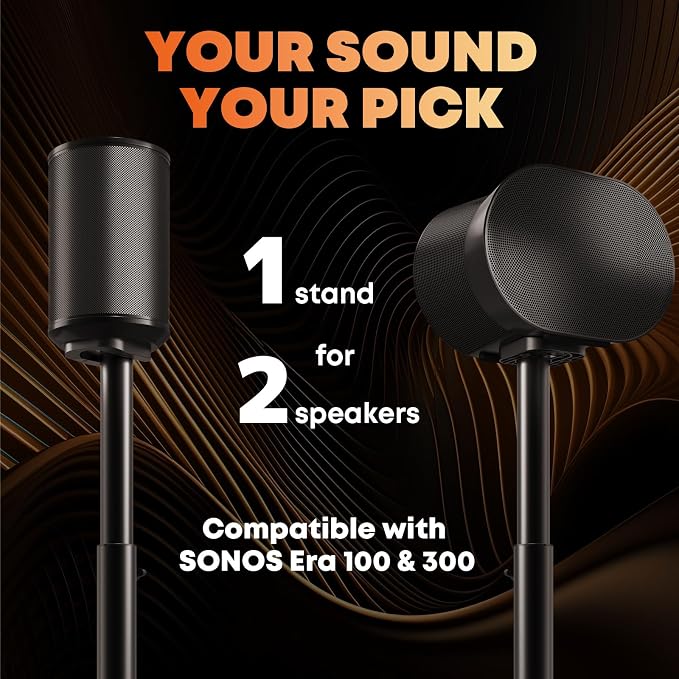 Speaker Stands for Sonos Era 100 SL, Era 100 & Era 300 - Height Adjustable Floor Stands 29.1''–39'', Dual-Mount Base Design, Concealed Cable Management, 11 lbs Max Load, Pack of 2, Black