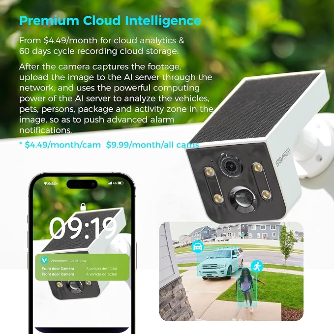 SOVMIKU Vicohome 2CG6L Solar Security Camera Wireless Outdoor System and 5V Solar Panels,No NVR Needed,Battery Powered,Easy to Setup,Motion Detection,Two Way Audio,Color Night Vision,SD Slot