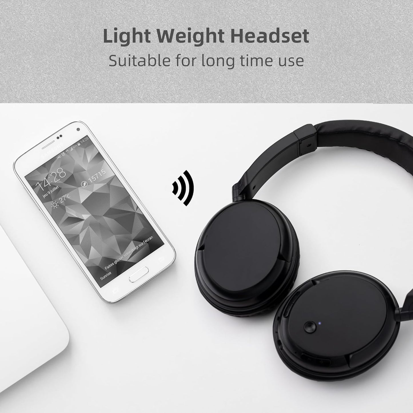 Wireless Bluetooth Headphone Over Ear, Bluetooth Transmitter for TV,PC,3.5mm Audio Device, Wired and Wireless Headset (Black)