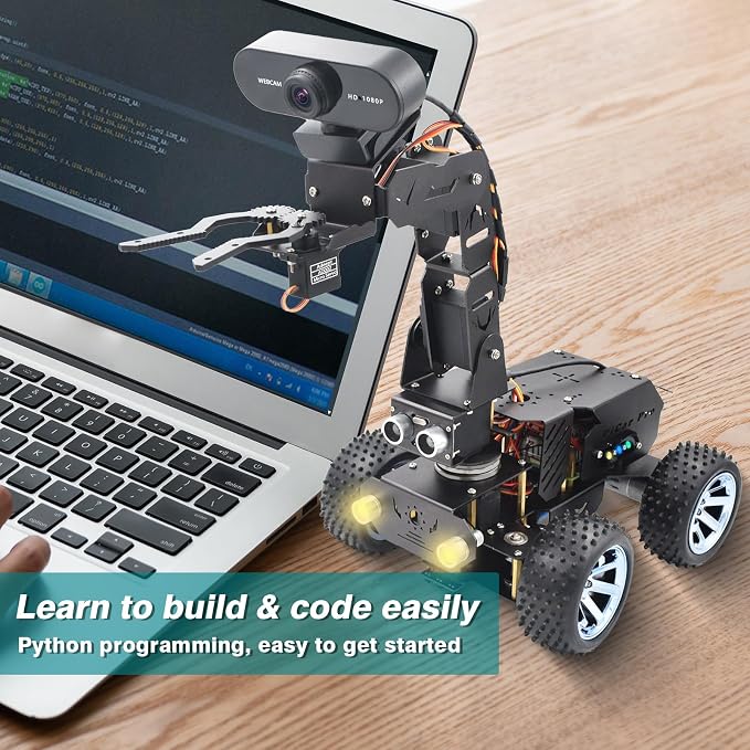 Adeept PiCar Pro V2 Robotics Kit(Raspberry Pi NOT Included), Smart Car with 4-DOF Robotic Arm for Pi 5/4/3, 1080P HD Camera, OpenCV, Obstacle Avoidance, Line Tracking, USB-C Charging, Digital Tutorial