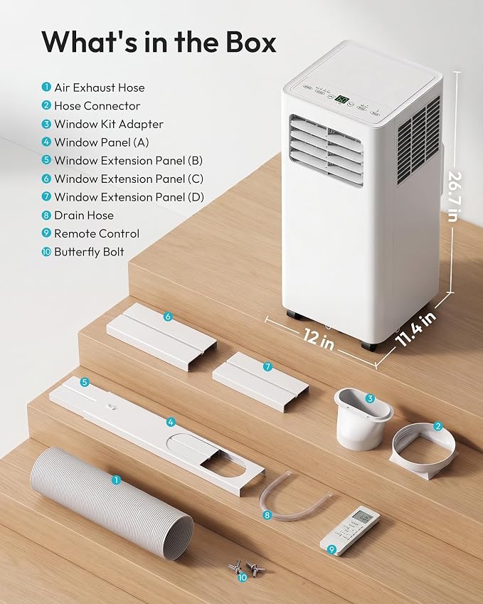 EUHOMY Portable Air Conditioners, 8,000 BTU 3-in-1 Portable AC Unit Cools 350 Sq.Ft, Quiet 50 dB AC with Cool, Dehumidifier, Fan for Bedroom, Includes Window Kit, Remote, Easy Move Casters for Room