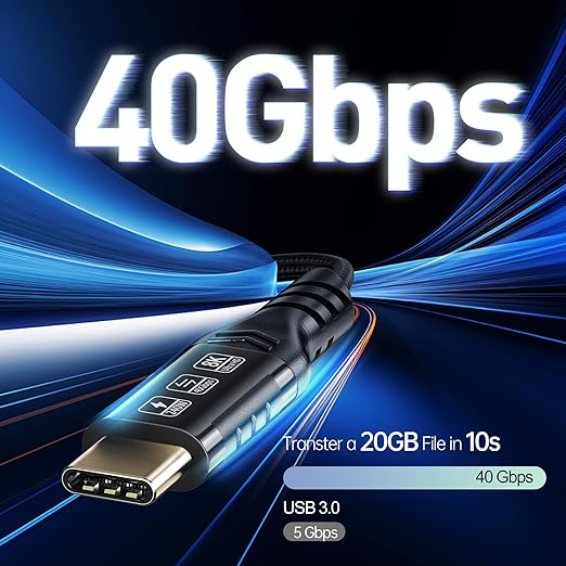Thunderbolt 4 6.6ft USB C Cable - Supports 40Gbps Data Transfer and 8K/4K Video - Compatible with Thunderbolt 4/3 Monitor, Hub, Docking Stations - Black